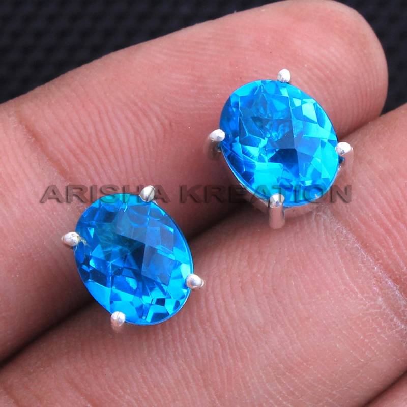 Blautopas Sterling Silber Ohrstecker Handgemachter Briolette Edelstein von Arishasilverco