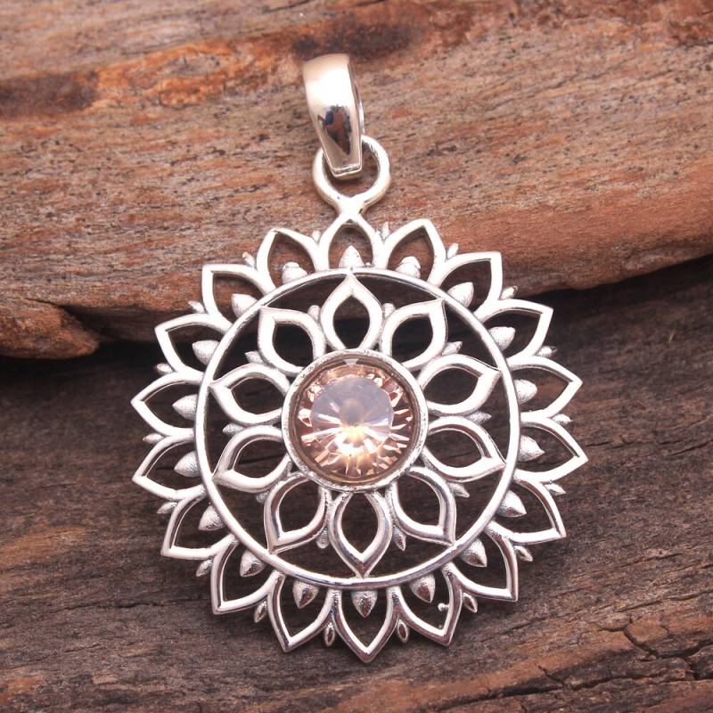 Blumen Morganit Anhänger - Sterling Silber Filigran, Handgefertigter Schmuck von Arishasilverco