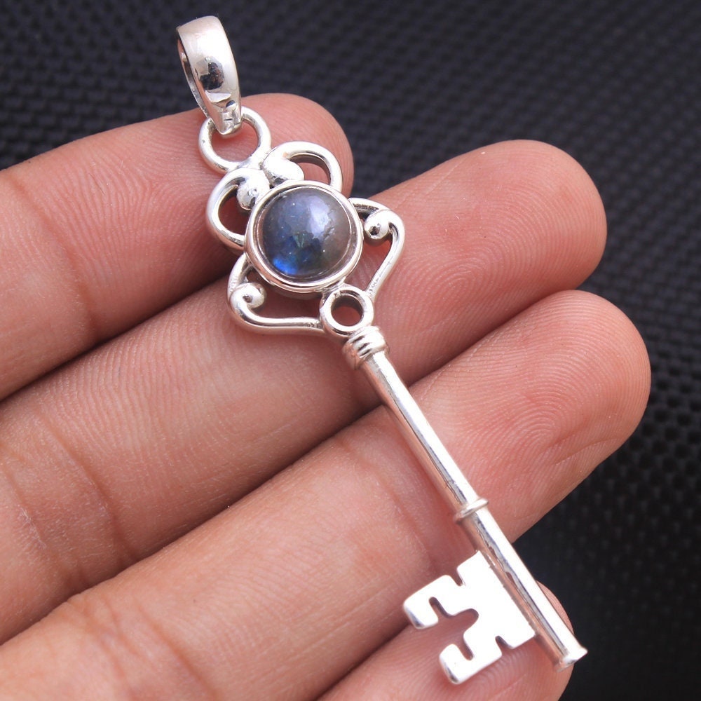 Einzigartiger Silber Anhänger, Labradorit Edelstein Schlüssel Männer & Frauen Antiker Schmuck, Geburtstagsgeschenk von Arishasilverco
