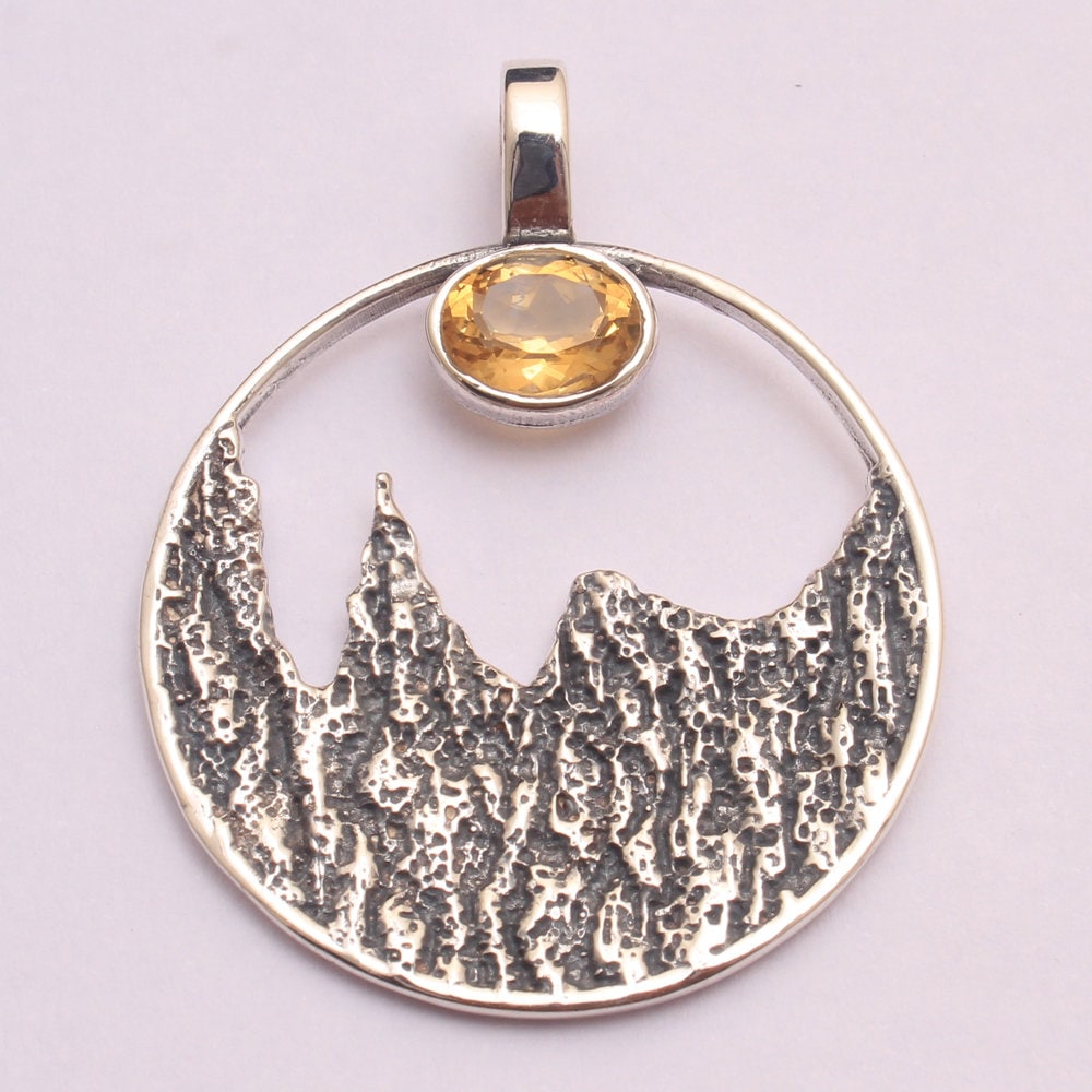 sterling Silber Citrin Anhänger, Berg-Design, 4, 5 cm von Arishasilverco