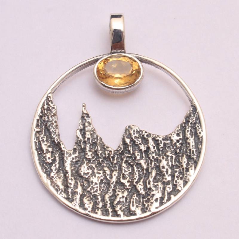 sterling Silber Citrin Anhänger, Berg-Design, 4, 5 cm von Arishasilverco