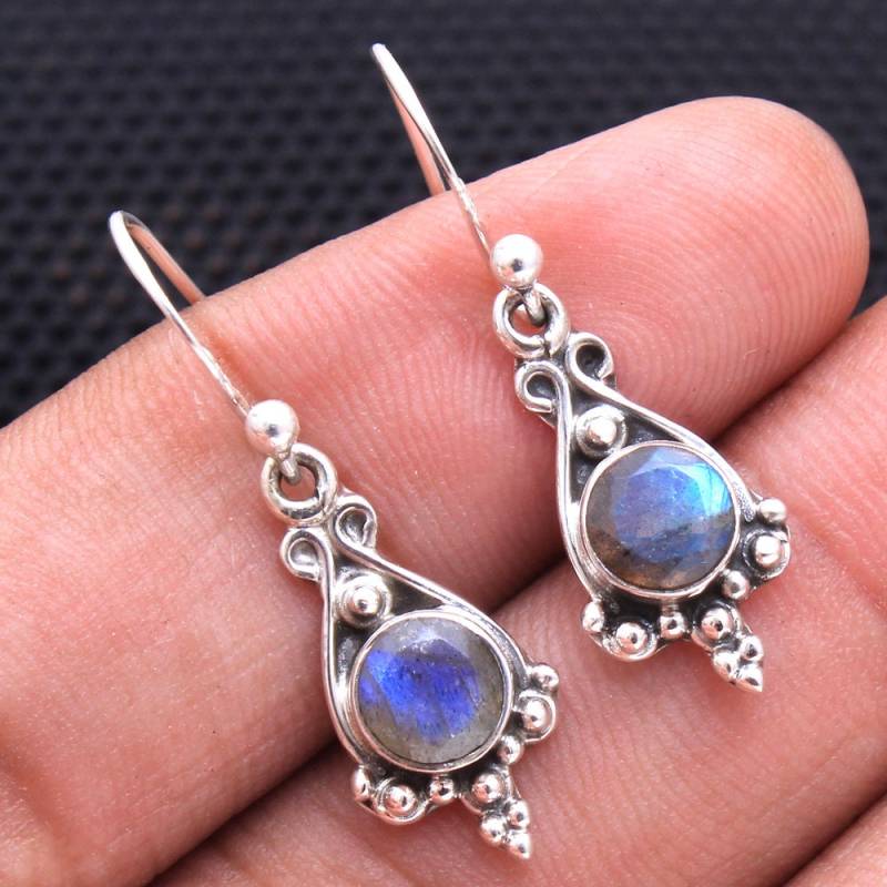 Handmade Sterling Silber Labradorit Tropfen Ohrringe Baumeln Schmuck von Arishasilverco