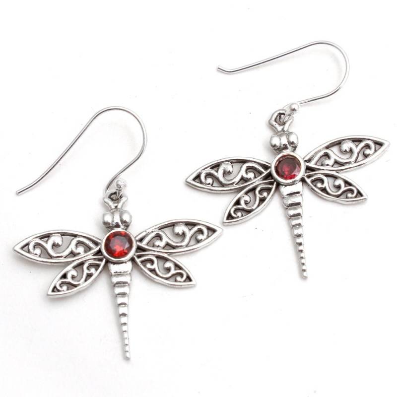 Facettierte Roter Granat Runde Edelstein Libelle Hübsche Ohrring - 925 Sterling Silber Handgemachte Designer Baumeln Ohrringe Länge 1, 5 "- Ae3872 von Arishasilverco