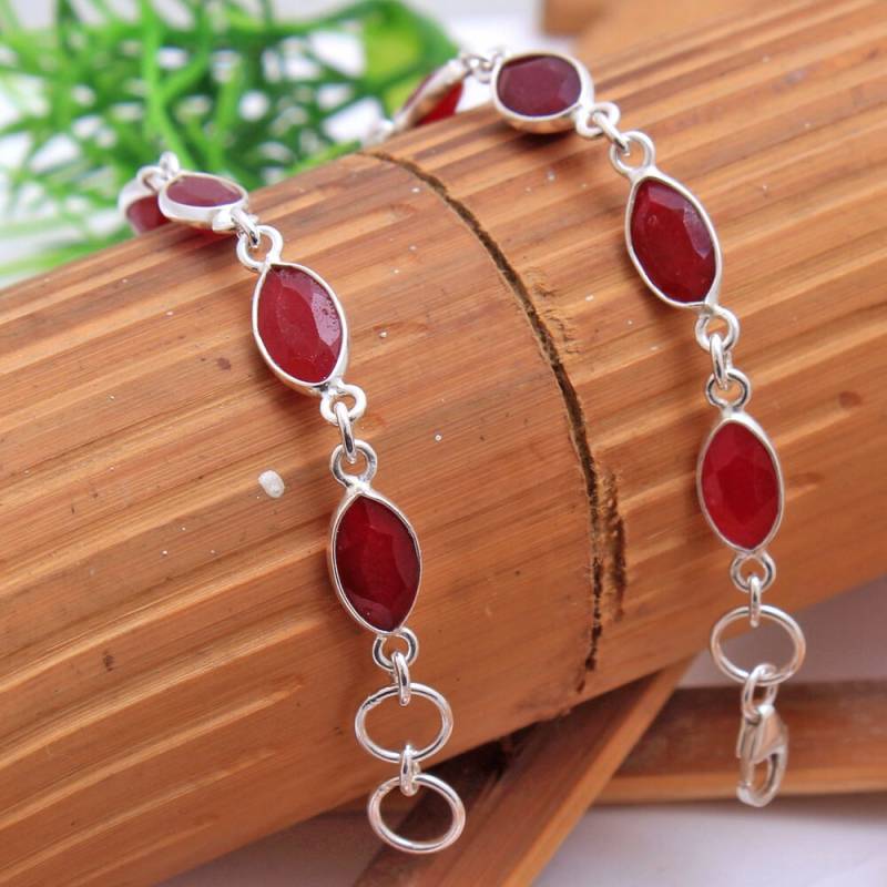 Handgemachtes Sterling Silber Rubin Armband Marquise Edelsteinschmuck | 20-22cm von Arishasilverco