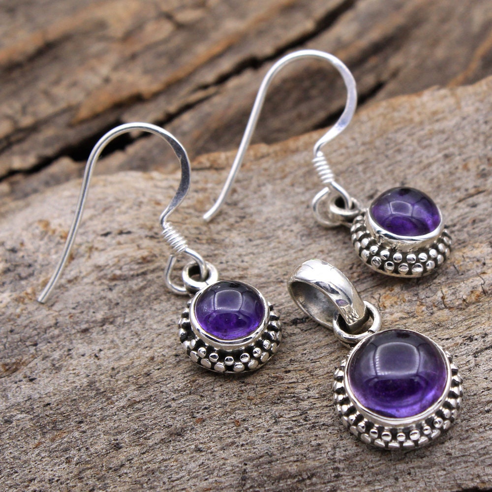 Februar Geburtsstein Natürlicher Amethyst Anhänger Ohrringe Set 925 Sterling Silber Valentine Schmuck - Ae2669 von Arishasilverco
