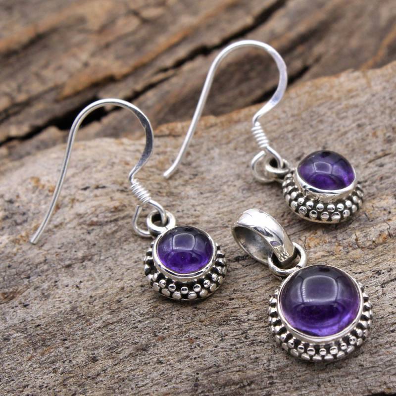 Februar Geburtsstein Natürlicher Amethyst Anhänger Ohrringe Set 925 Sterling Silber Valentine Schmuck - Ae2669 von Arishasilverco