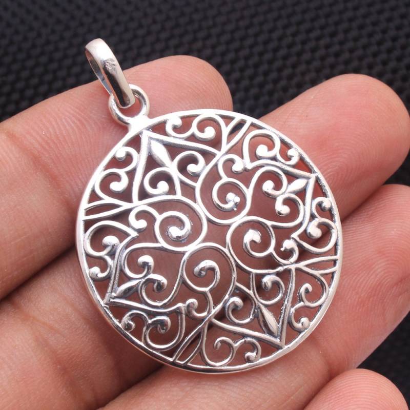 Filigraner Sterling Silber Anhänger - Handgemachter Runder Schmuck von Arishasilverco