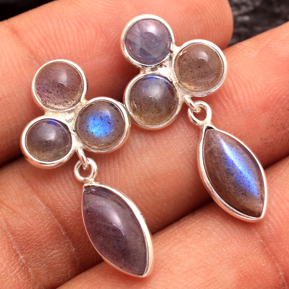 Handgefertigte Labradorit Tropfen Ohrringe 925 Sterling Silber Schmuck von Arishasilverco