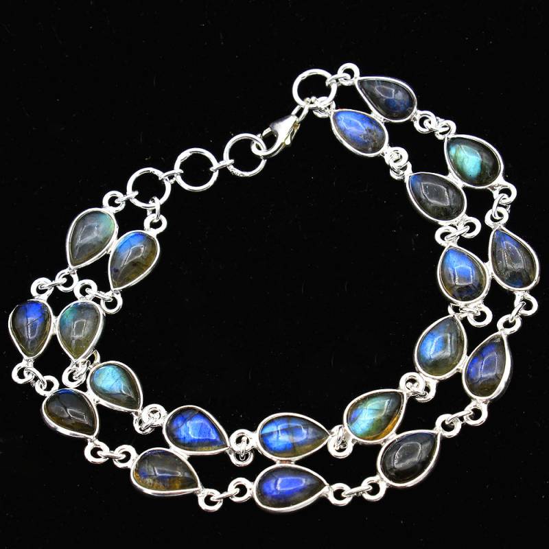 Handgefertigtes Perlenarmband Aus Sterlingsilber Mit Labradorit - Designer Damenschmuck, 20 cm von Arishasilverco