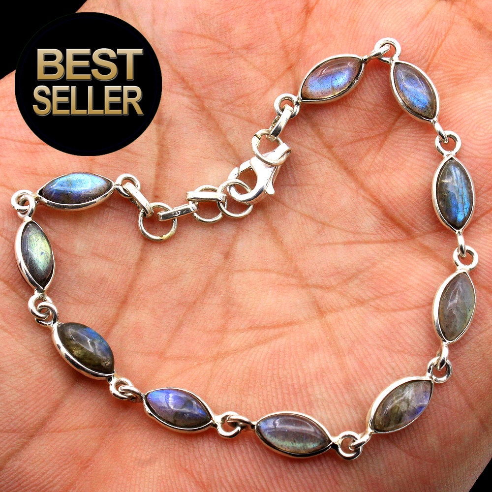Handgemachte Marquise Labradorit Sterling Silber Armband - 20, 5 cm von Arishasilverco
