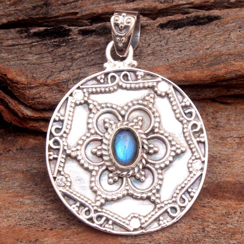 Handgemachte Sterling Silber Labradorit Anhänger-Bali Schmuck von Arishasilverco