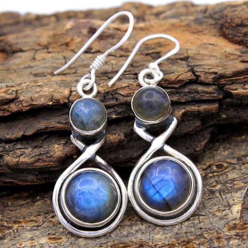 Handgemachte Sterling Silber Labradorit Ohrringe Runde Edelstein-Ohrringe von Arishasilverco