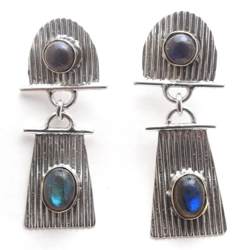 Handgemachte Sterling Silber Labradorit Tropfen Ohrringe - Designer Schmuck von Arishasilverco