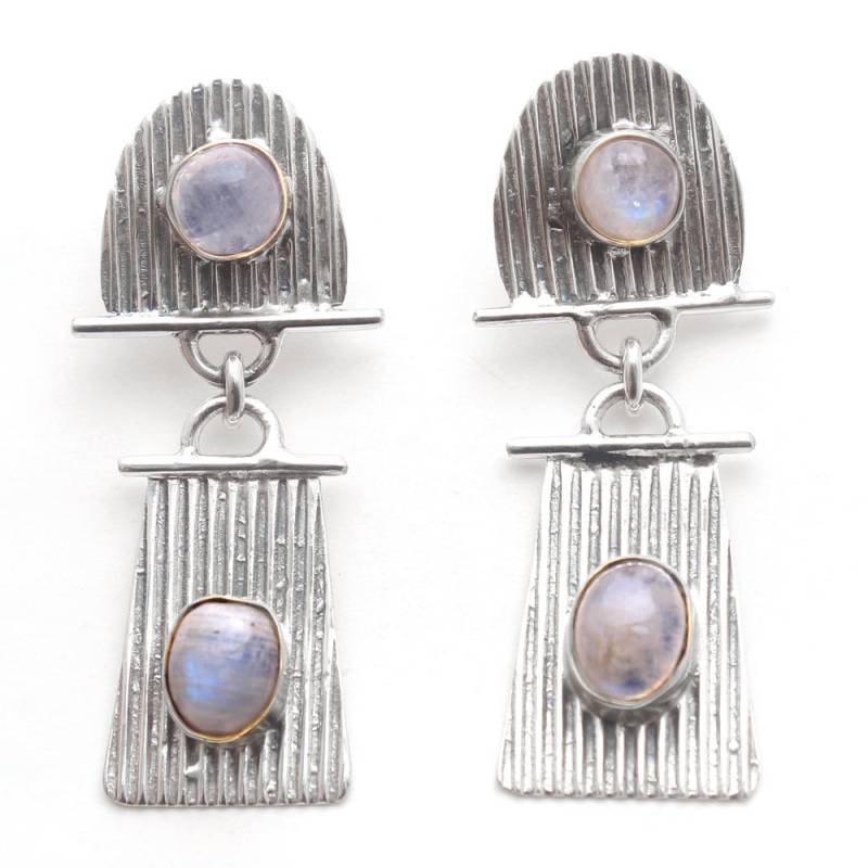 Handgemachte Sterling Silber Mondstein Ohrringe Langer Designer Schmuck von Arishasilverco