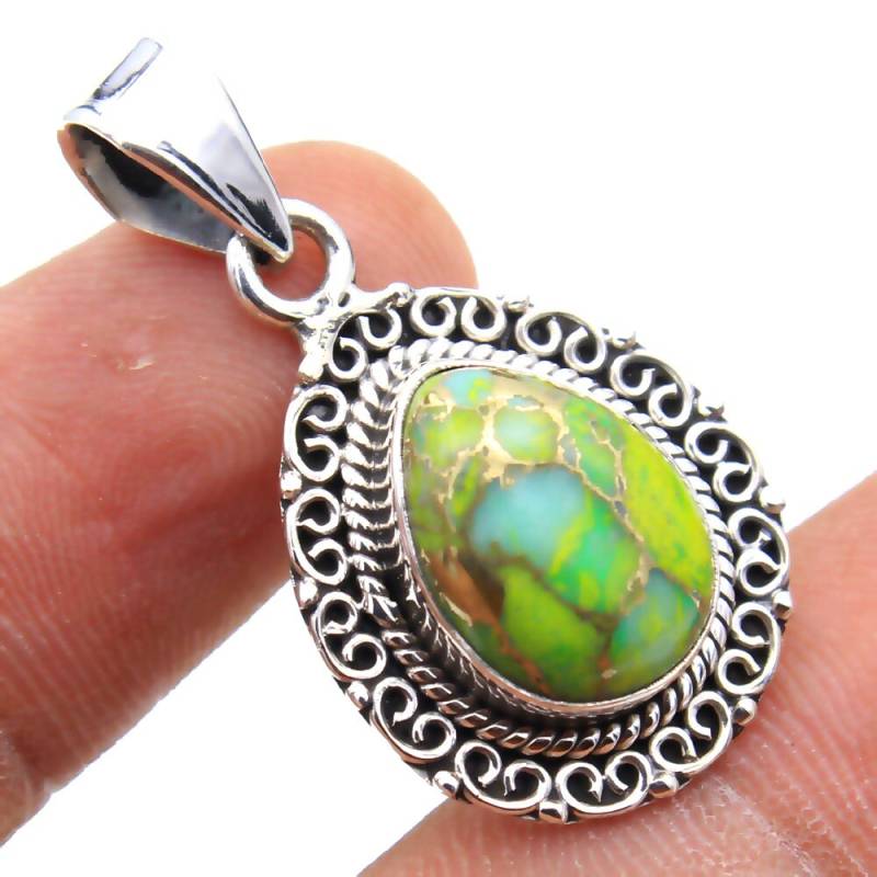 Kupfer Türkis Birnchen Anhänger Handgemachtes 925 Sterlingsilber von Arishasilverco