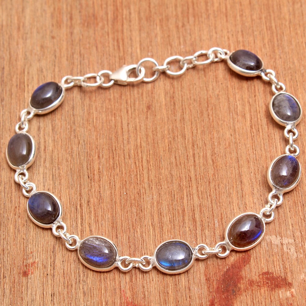 Labradorit Armband, 925 Sterling Silber Schmuck, Handgemachtes Armband von Arishasilverco