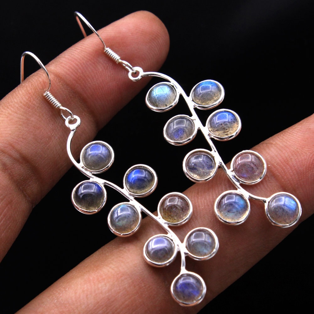 Handgemachte Sterling Silber Labradorit Ohrringe Runde Edelstein-Ohrringe von Arishasilverco