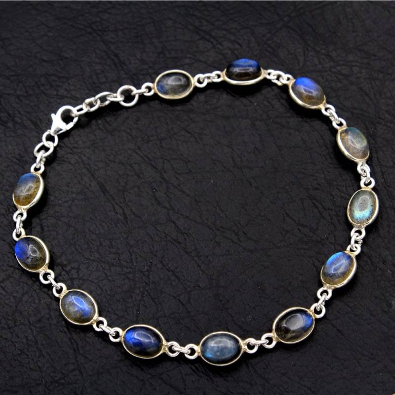Labradorit Oval Form Edelstein Armband - 925 Sterling Silber Handmade Designer Frauen Schmuck Länge 8, 5 "-Ab0146 von Arishasilverco