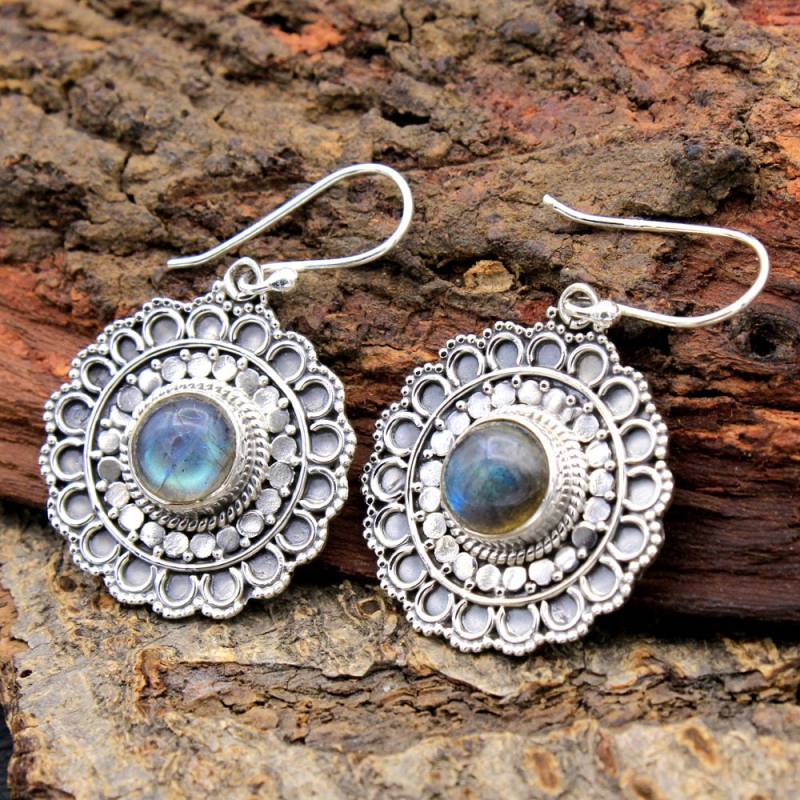 Labradorit Runde Edelstein Blumenform Ohrring - 925 Sterling Silber Handmade Designer Frauen Länge 1, 5 "- Ae1479." von Arishasilverco