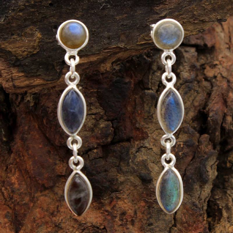 Lever Zurück Lange Labradorit Edelstein Ohrring-925 Sterling Silber Handgemachte Frauen Ohrringe Länge 1, 7 " - Ae1565 von Arishasilverco