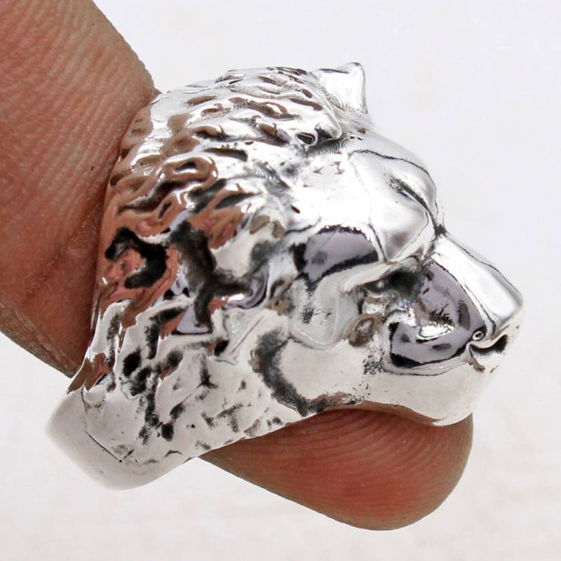 Handgemachte Sterling Silber Löwe Ring Massives Tier Gesicht Schmuck von Arishasilverco
