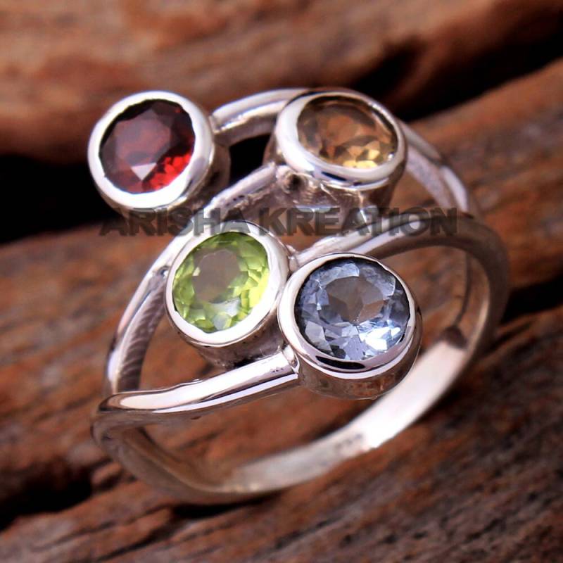 Massiver 925 Sterling Silber Ring, Runder Stein Handgemachter Designer Stapelbarer Lünette Geschenk Für Sie von Arishasilverco