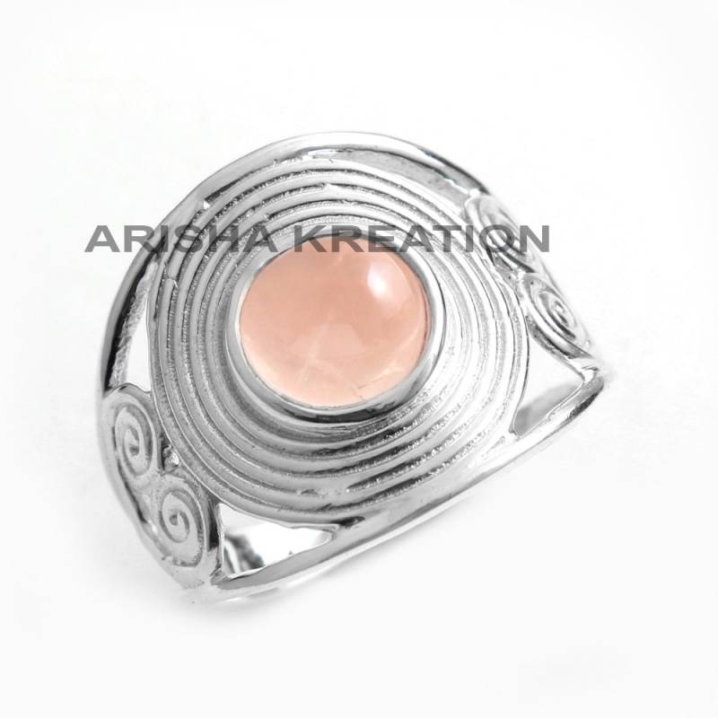 Massiver 925Er Sterling Silber Ring, Rosenquarz Handgemachter Designer Statement Frauen Ring von Arishasilverco