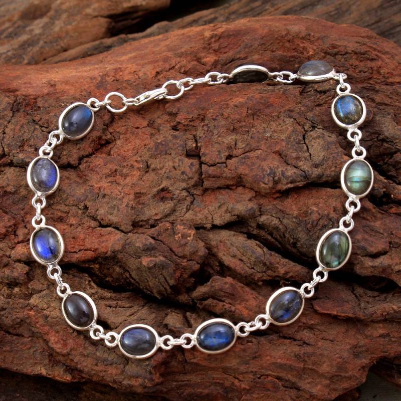 Natürliche Labradorit Oval Form Edelstein Armband Für Geschenk - 925 Sterling Silber Handmade Designer Schmuck Länge 8 "- Ab0307 von Arishasilverco