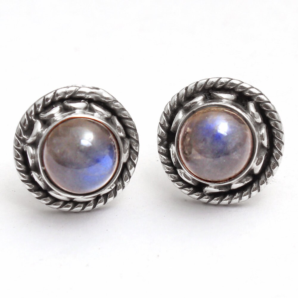 Natürliche Labradorit Runde Form Edelstein Hübsche Ohrstecker - 925 Sterling Silber Handgemachte Designer Charme Schmuck Ae3710 von Arishasilverco