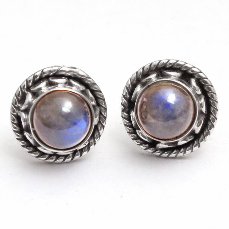 Natürliche Labradorit Runde Form Edelstein Hübsche Ohrstecker - 925 Sterling Silber Handgemachte Designer Charme Schmuck Ae3710 von Arishasilverco