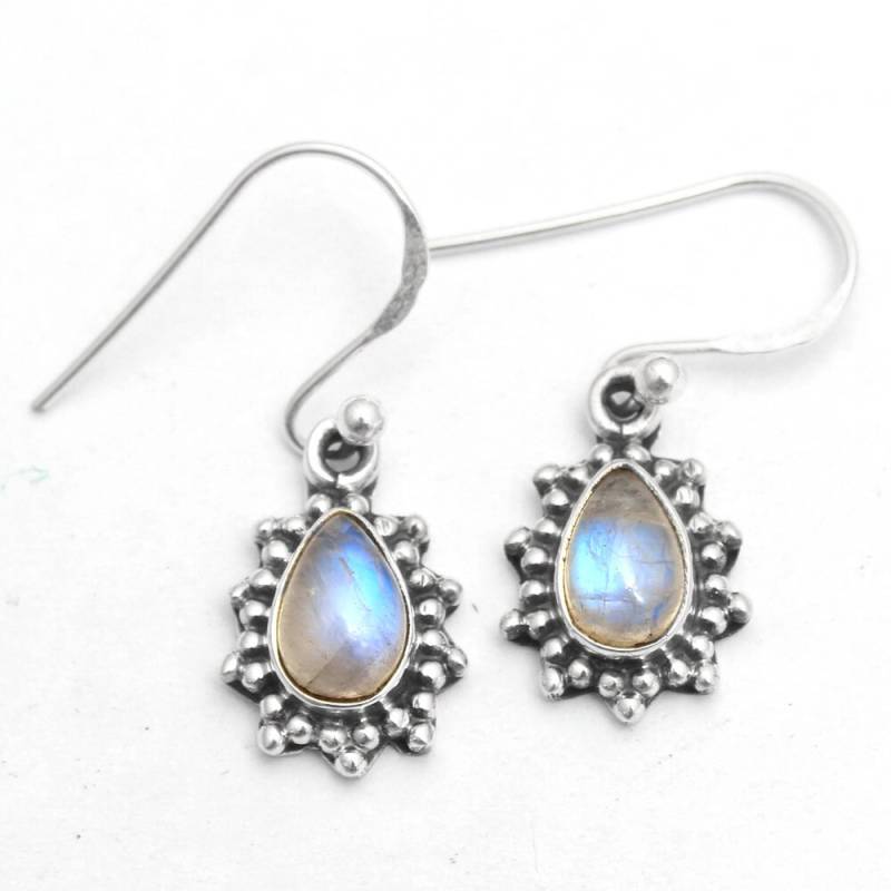 Natürliche Regenbogen Mondstein Birne Edelstein Charm Ohrring - 925 Sterling Silber Handmade Drop & Baumeln Hübsche Ohrringe Länge 1 "-Ae3845 von Arishasilverco