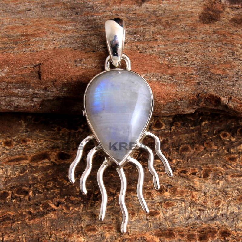 Handgemachte Sterling Silber Mondstein Anhänger - Birnen Form Schmuck von Arishasilverco