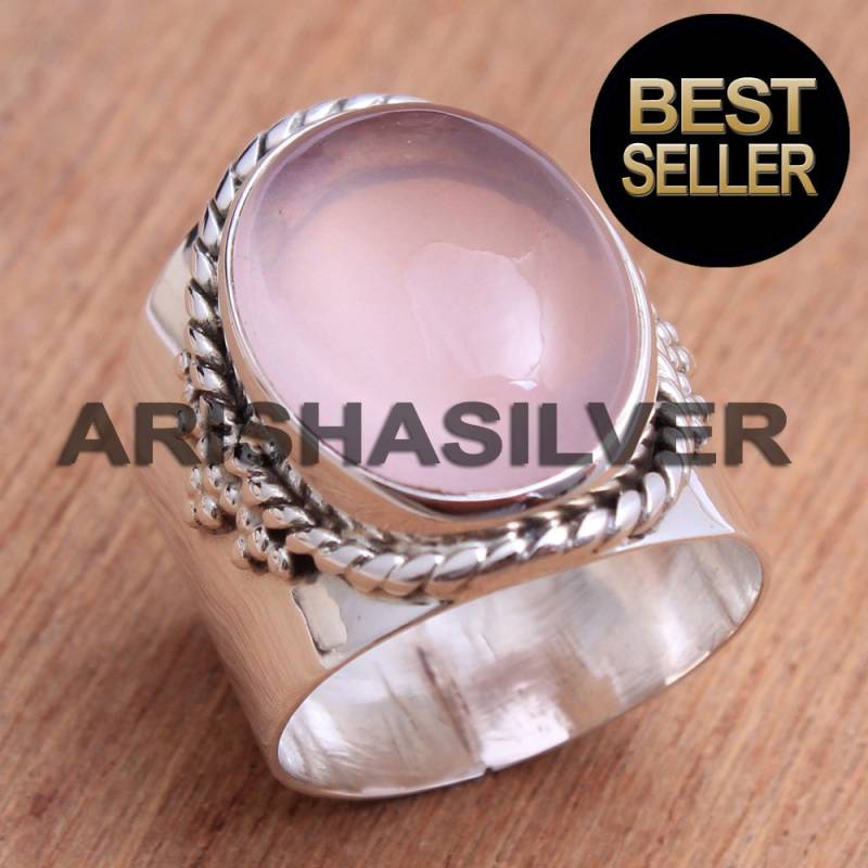 Handgemachter Rosenquarz Ring 925 Sterling Silber Designer Schmuck von Arishasilverco