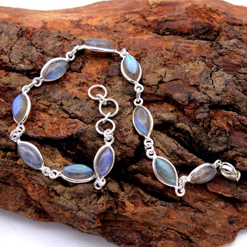 Marquise Labradorit Armband Sterling Silber Edelstein, 21 cm von Arishasilverco