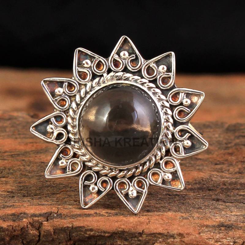 Rauchquarz Sterling Silber Ring Handgemachter Statement Schmuck von Arishasilverco