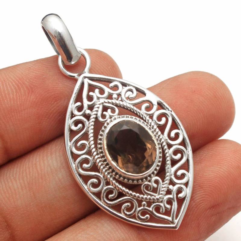 Rauchquarz Sterling Silber Anhänger, Handgemachter Boho Schmuck von Arishasilverco