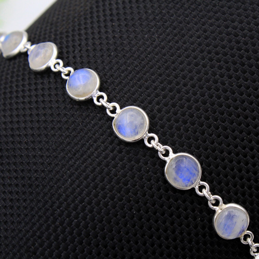 Regenbogen Mondstein Armband Runder Edelstein, Sterling Silber von Arishasilverco