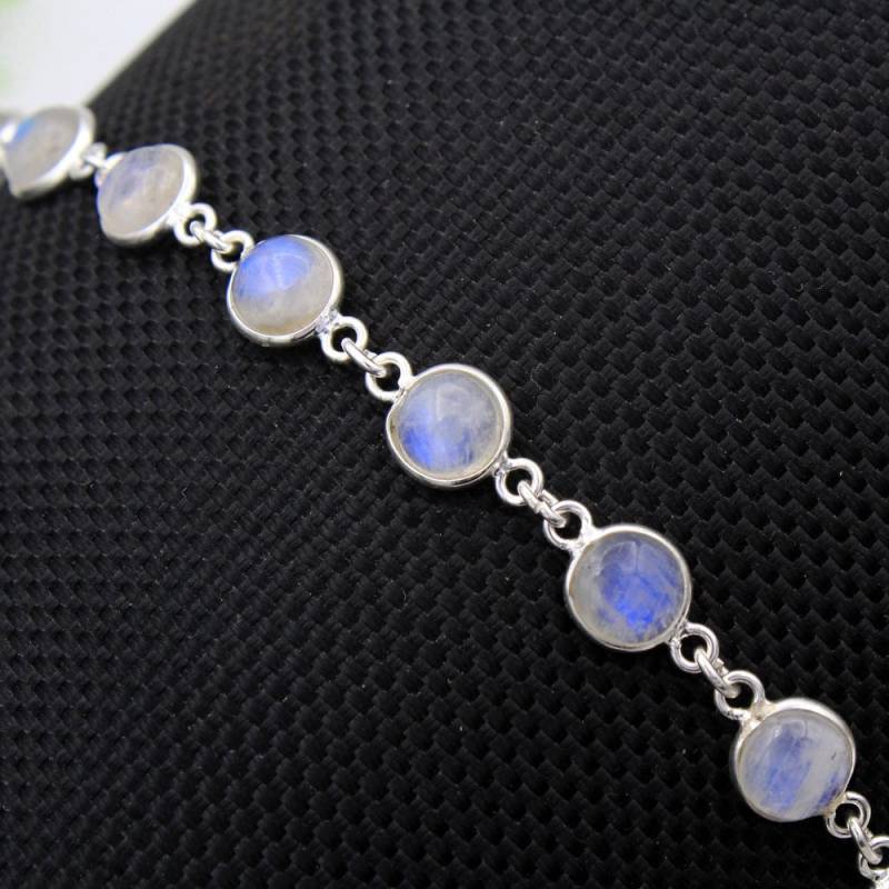 Regenbogen Mondstein Armband Runder Edelstein, Sterling Silber von Arishasilverco
