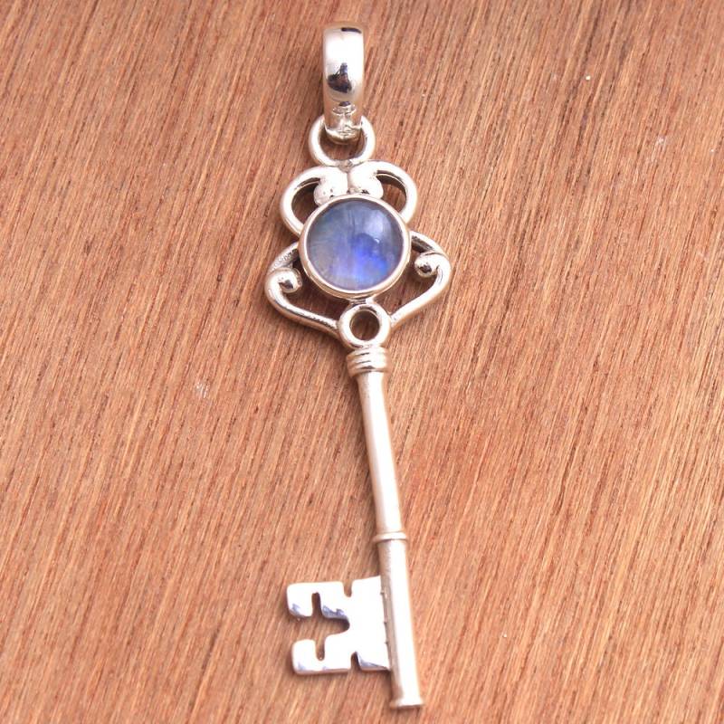 Regenbogen Mondstein Runde Form Edelstein Erstaunliche Schlüsselform Anhänger - 925 Sterling Silber Handmade Designer Schmuck Länge 2, 5 "- Ap3739 von Arishasilverco