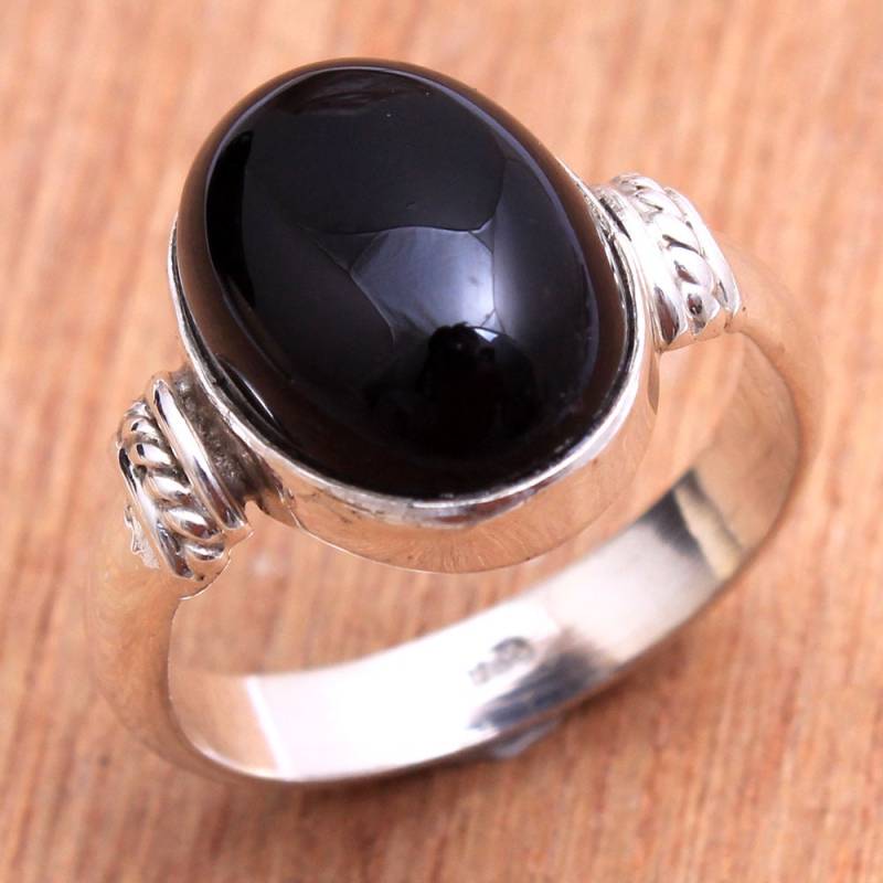 Schwarzer Onyx Ring, Designer Handgemachter 925 Silber Edelstein Oval Geburtstag Geschenk von Arishasilverco