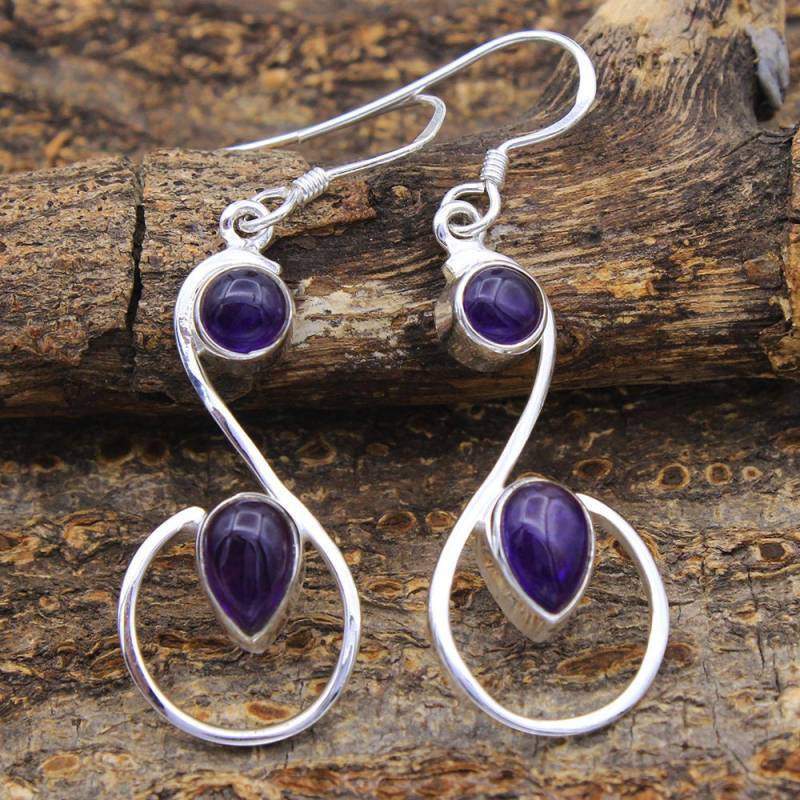 Handgemachte Amethyst Tropfen Ohrringe Sterling Silber Schmuck von Arishasilverco