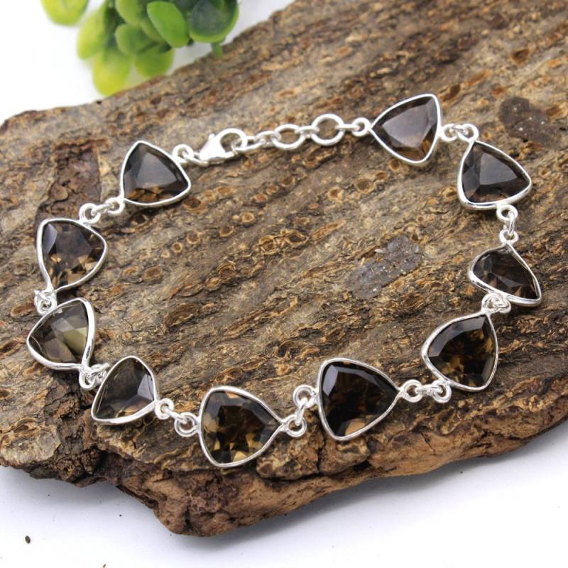 Trillion Rauchquarz Frauen Armband-925 Sterling Silber Schmuck Edelstein Armband Länge 8, 3 "-Ab0137 von Arishasilverco