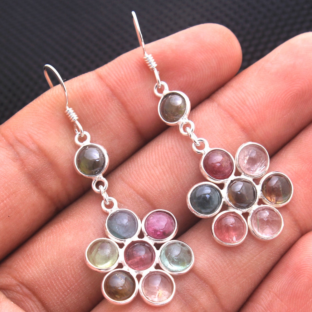 Turmalin Blumen Ohrringe Sterling Silber Schmuck von Arishasilverco