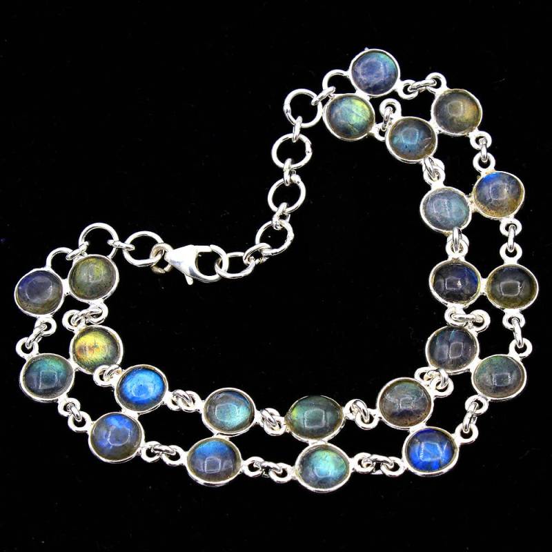 Labradorit Sterling Silber Armband Handgemachter Edelstein Schmuck, Doppelreihiger 18cm von Arishasilverco