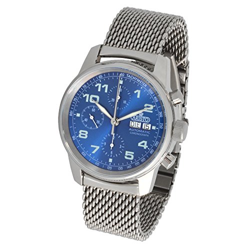 Aristo Herren Automatik Chronograph Armbanduhr 4H174M ETA Valjoux 7750 Milanaise Armband poliert von Aristo