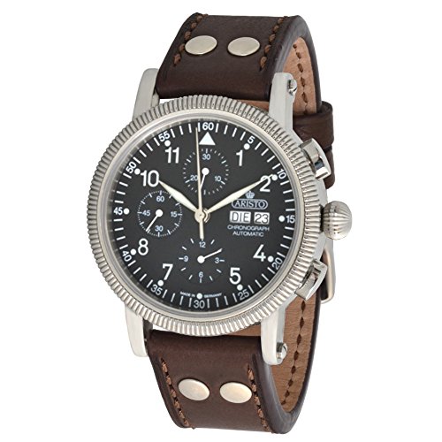 Aristo Herren Automatik Chronograph Armbanduhr 4H86 ETA Valjoux7750 braunes Lederarmband von Aristo
