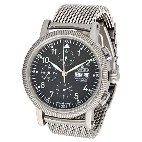 Aristo Herren Automatik Chronograph Armbanduhr 4H86M ETA Valjoux 7750 Milanaise Armband von Aristo