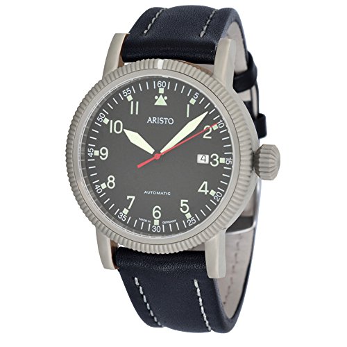 Aristo Herrenuhr Automatik Fliegeruhr 3H83 automatisches Kaliber Aristomatic SW200 Uhrwerk Edelstahl schwarzes Lederarmband 5ATM wasserdicht von Aristo