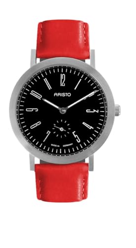 Aristo Damenarmbanduhr - Farbe: Rot - sandgestrahltes Edelstahlgehäuse - Ø 35 mm - Mineralglas - Schweizer Ronda Quarzwerk 1069 mit dezentraler Sekunde, Lederarmband in Rot - Made in Germany von Aristo