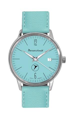 Aristo Messerschmitt Herren Uhr Kabinenroller KR202-TL mit Zifferblatt und Lederarmband in der Farbe türkis - Quarz-Werk - Made in Germany von Aristo